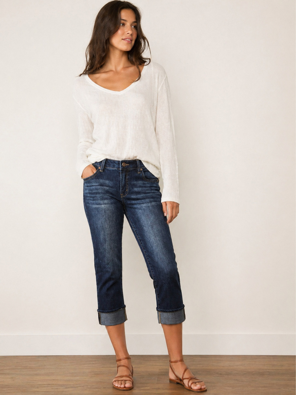 Y2K Cropped Cuffed Blue Jeans Size 8 High Rise Casual Classic Denim Capri Size 8